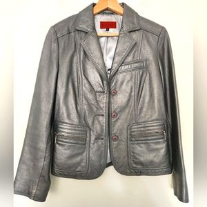 Vintage Y2K Nicola Berti Grey Metallic Genuine Leather Jacket